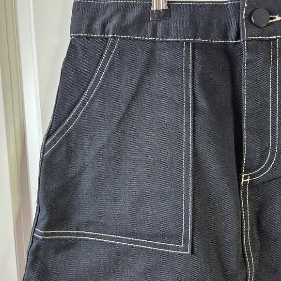 ZARA trf womens black mini skirt white stitching, pockets, zip fly size M 039 - Picture 5 of 10